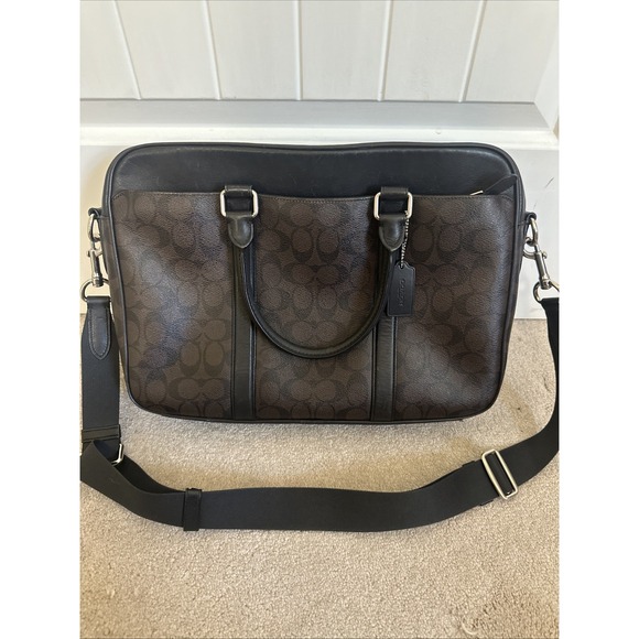 COACH MEN (Woman) SIGNATURE SLIM ZIP TOP BRIEF BAG F54803 Mahogany/Black Handbag - Picture 1 of 16